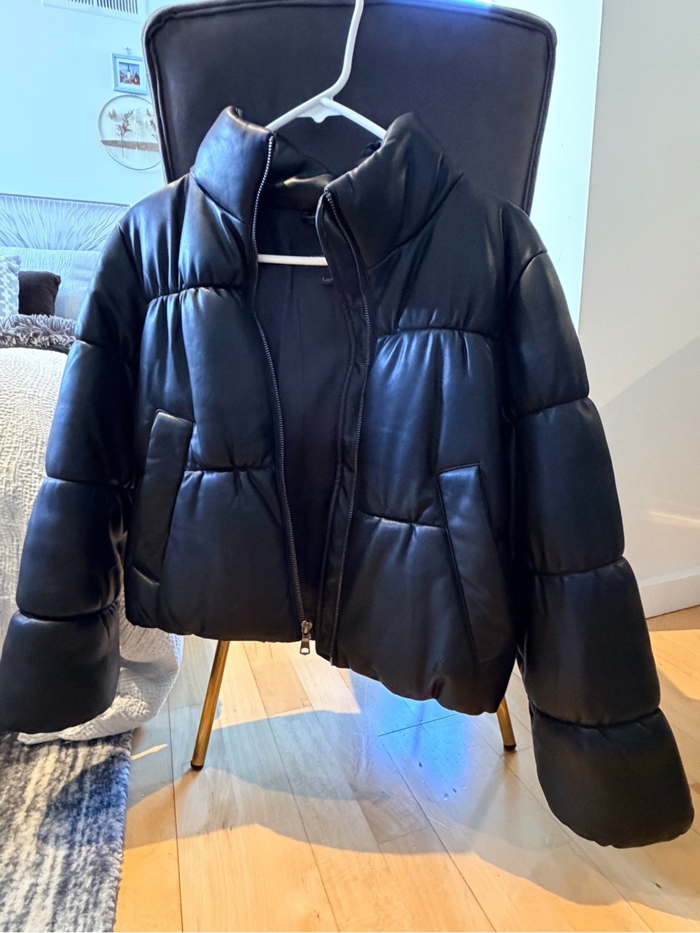 Banana Republic Vegan Leather Black Puffer Jacket - XXS